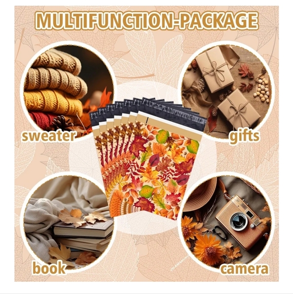 25 Ct    Fall Poly Mailers 10 x 13 Inch Autumn Leaves Packaging Bags Self Seal - Picture 6 of 9